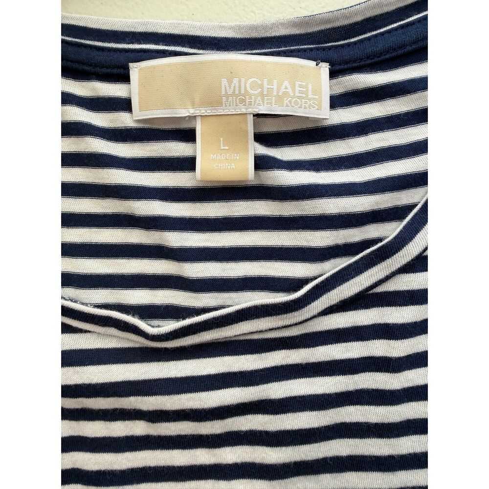 Michael Kors Striped Shirt Navy Blue and White womens top size Large - Picture 4 of 4
